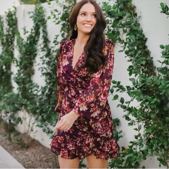 Express Dresses & Skirts - Express Floral Print Faux Wrap Ruffle Mini Dress